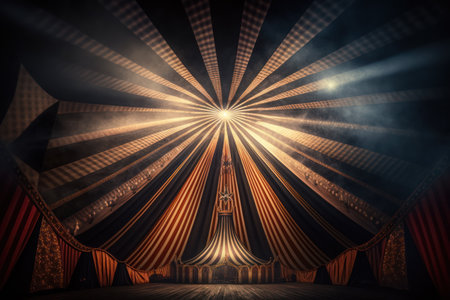 Image from inside a large circus illuminated by beautiful lights in its most incredible presentationの素材