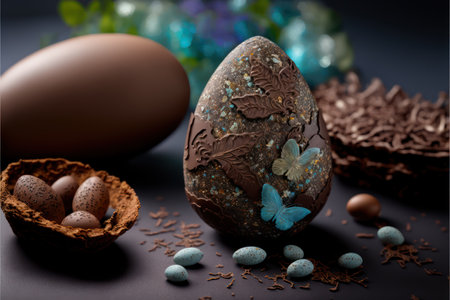 Milk chocolate easter egg with embossed designs, easter celebrationの素材