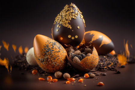 Colored milk chocolate easter eggs with filling and embossed designs, easter celebrationの素材