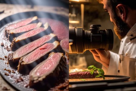 Brazilian Churrasco served with Grilled Picanha and Butter Sauce with cut showing the tenderness of the meatの素材