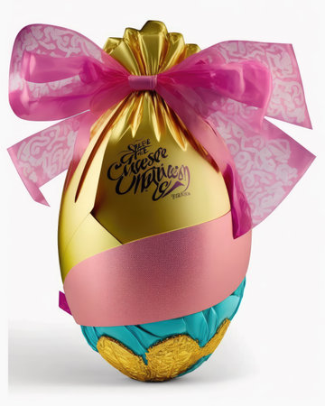 Milk chocolate Easter egg wrapped in bright colored paper.の素材
