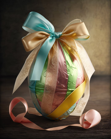Milk chocolate Easter egg wrapped in bright colored paperの素材