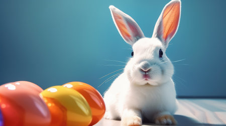 A little bunny among colorful easter eggsの素材