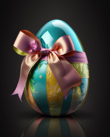 Milk chocolate Easter egg wrapped in bright colored paperの素材