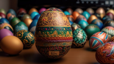 Small milk chocolate Easter eggs wrapped in bright colored paperの素材