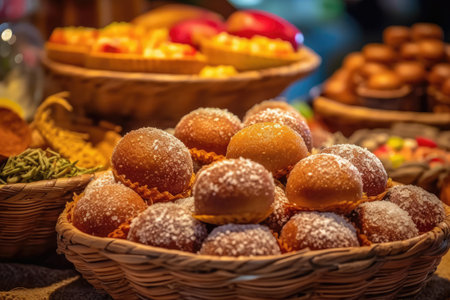 Typical party sweets on the table, traditional Brazilian food from June Festival of Saint John. Generative AIの素材