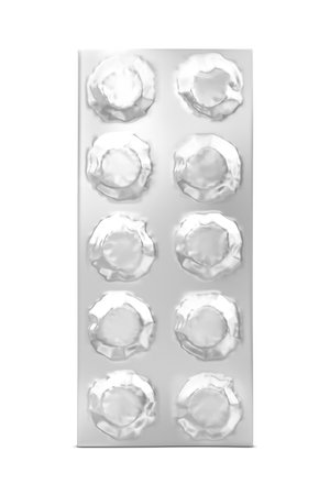Blank blister pills mockup isolated with white backgroundの写真素材