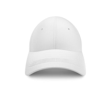Blank Cap White Mockup Front View, isolated on a White Backgroundの写真素材