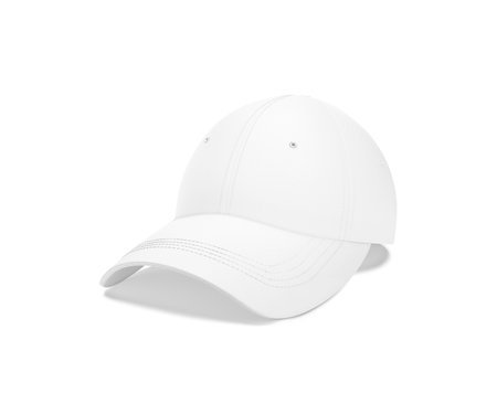Blank Cap White Mockup Half Side View, isolated on a White Backgroundの写真素材