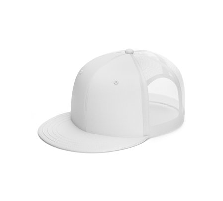 Blank Cap White Mockup Half Side View, isolated on a White Backgroundの写真素材