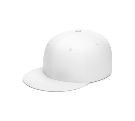 Blank Cap White Mockup Half Side View, isolated on a White Backgroundの写真素材
