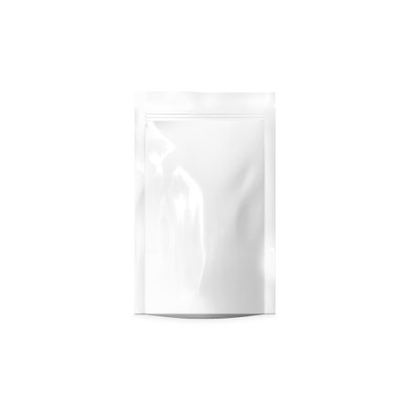 Glossy Pouch Up Blank White Template isolated in a White Backgroundの写真素材