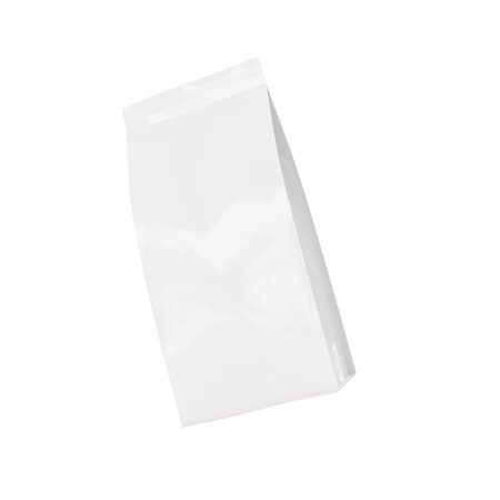 Glossy Blank Coffee Bag White Mockup isolated White Backgroundの写真素材