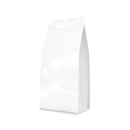 Glossy Blank Coffee Bag White Mockup isolated White Backgroundの写真素材