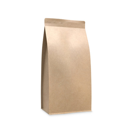 Kraft Stand Up Pouch Blank isolated mockup on a white backgroundの写真素材