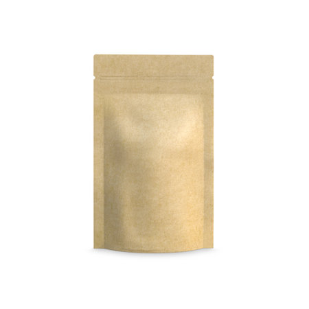 Kraft Stand Up Pouch Blank isolated mockup on a white backgroundの写真素材