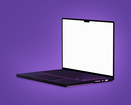 Blank laptop template computer isolated on a purple backgroundの写真素材