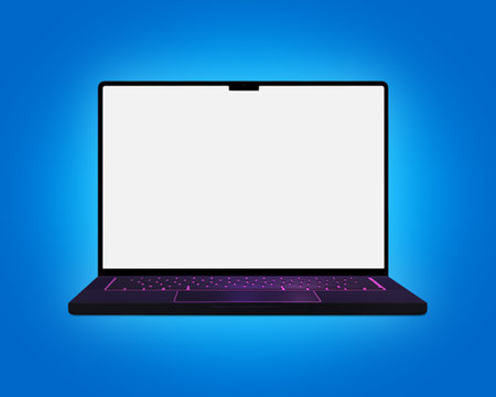 Blank laptop template computer isolated on a blue backgroundの写真素材