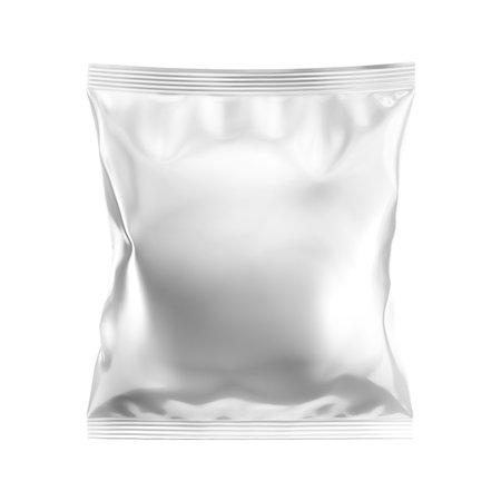 Blank Metallic White Pouch Up Package isolated on a white Backgroundの写真素材