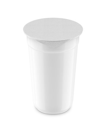 Blank Plastic Cup Template with lid isolated on a white backgroundの写真素材
