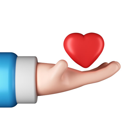 A 3D Hand with a Heart illustration isolated on a white background