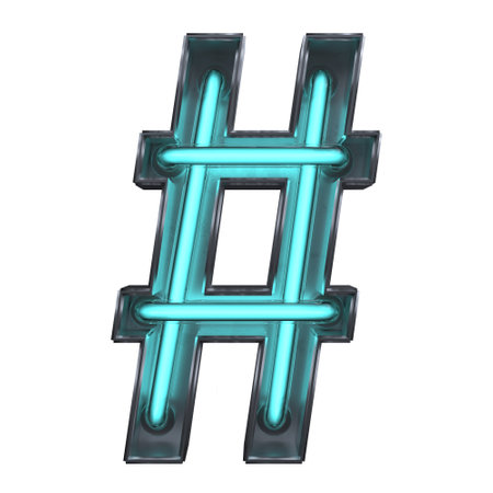 A Hashtag neon symbol 3D Illustration isolated on a white backgroundの写真素材