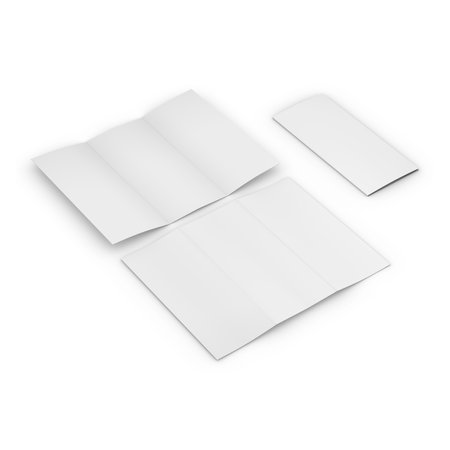 An image of a White Trifold Brochure isolated on a white backgroundの写真素材