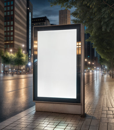 An image of an Outdoor Advertising in a night streetの写真素材