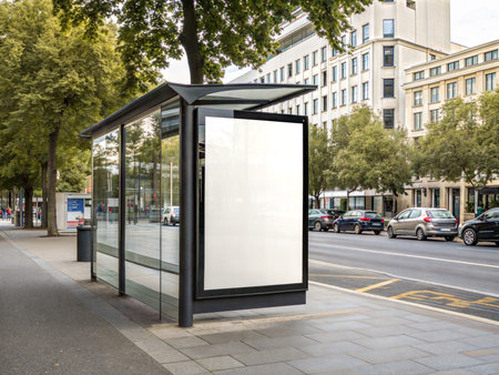 An image of a Bus Stop in a streetの写真素材