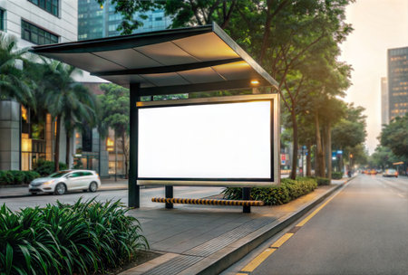 An image of a Bus Stop in a streetの写真素材