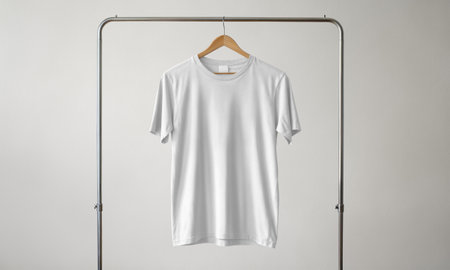An image of a t-shirt on a hangerの写真素材