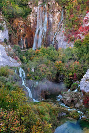 big waterfall, plitvice Jezera, Croatiaの写真素材