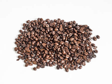 Fried coffee beans with white background closeupの写真素材