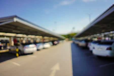 Outdoor parking lot building blurred background and bokeh light, Social network, internetの写真素材