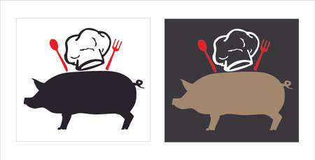 Stylized pig with chef's hatのイラスト素材