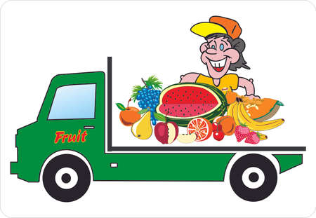 Vector drawing of a walking greengrocerのイラスト素材