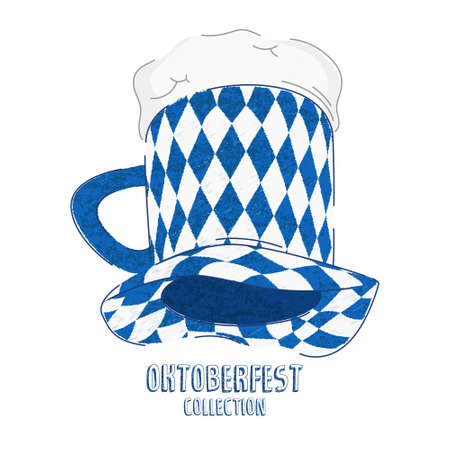 vector flat hand drawn illustration. Oktoberfest party hat. Traditional German felt hat.のイラスト素材