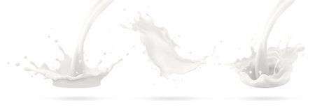 Milk jet, milky splash, vector realistic liquid white splash on isolated background. 3d illustrationのイラスト素材