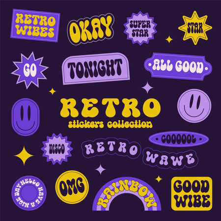 Vector set of 80s and 90s retro style badges, labels and design elements.のイラスト素材