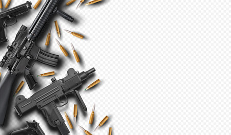 Rifle and bullets isolated on transparent background. Vector realistic illustration.のイラスト素材
