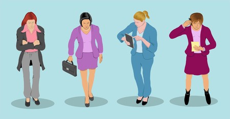 White Collar Worker Businesswoman. In this vector based illustration is a document of four businesswoman objects in different layers and each one is convenient to use without background and others.のイラスト素材