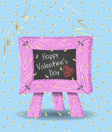 Valentines day message on chalkboard and confetti. Chalkboard, confetti papers and backgrounds in different layers. The text types do not need any fonts.のイラスト素材