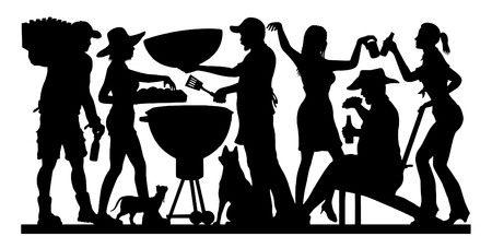 Barbecue Party Silhouette. The silhouette image is a unique layer and it can be used without the white background.のイラスト素材