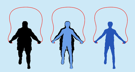 Fat and Slim Man Silhouette Exercising with Jumping Rope. All the objects are in different layers.のイラスト素材