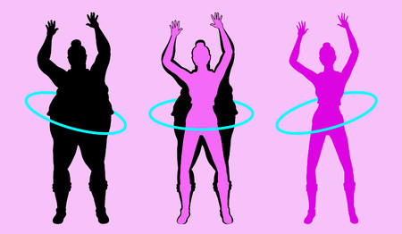 Fat and Slim Woman Silhouette Exercising with round Hoop. All the objects are in different layers.のイラスト素材