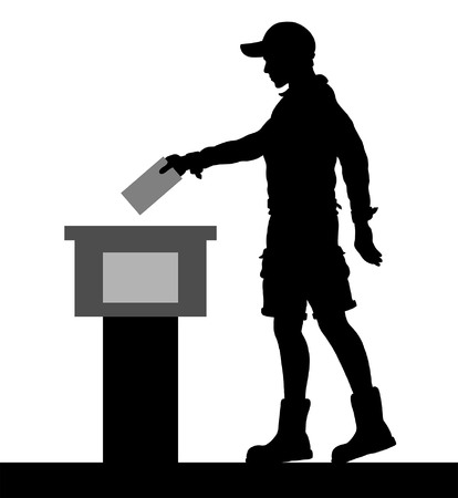young man voter silhouette by voting for election. All the silhouette objects and background are in different layers.のイラスト素材