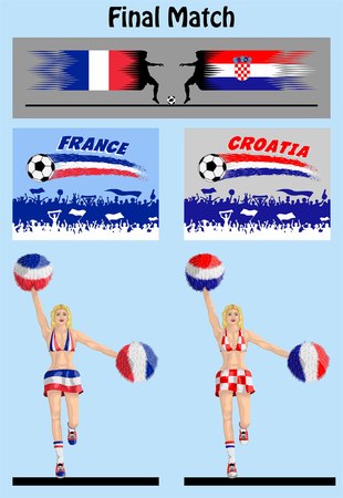 Final match of world championship 2018 between France and Croatia soccer teams. All the objects are in different layers and the text types do not need any font.のイラスト素材