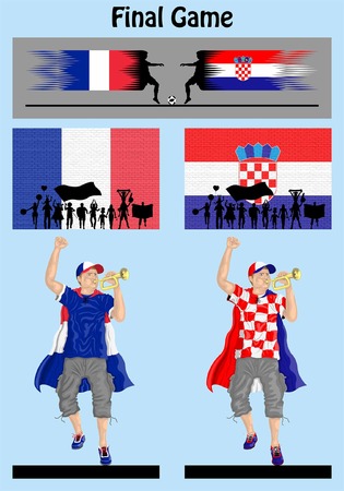 Final game of world championship 2018 between France and Croatia football teams. All the objects are in different layers and the text types do not need any font.のイラスト素材