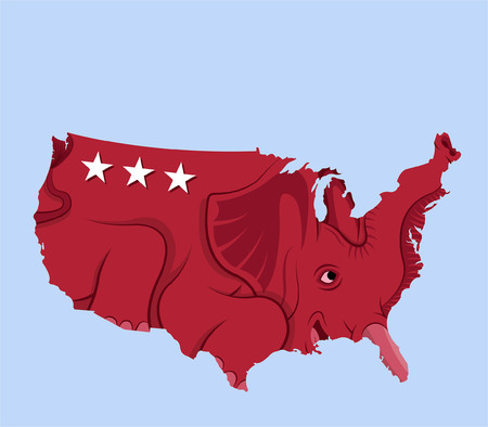 USA map like republican red elephant with star shapes. All the objects, shadows and background are in different layers.のイラスト素材