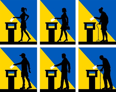 Ukrainian citizens voting for election in Ukraine. All the silhouette objects and backgrounds are in different layers.のイラスト素材